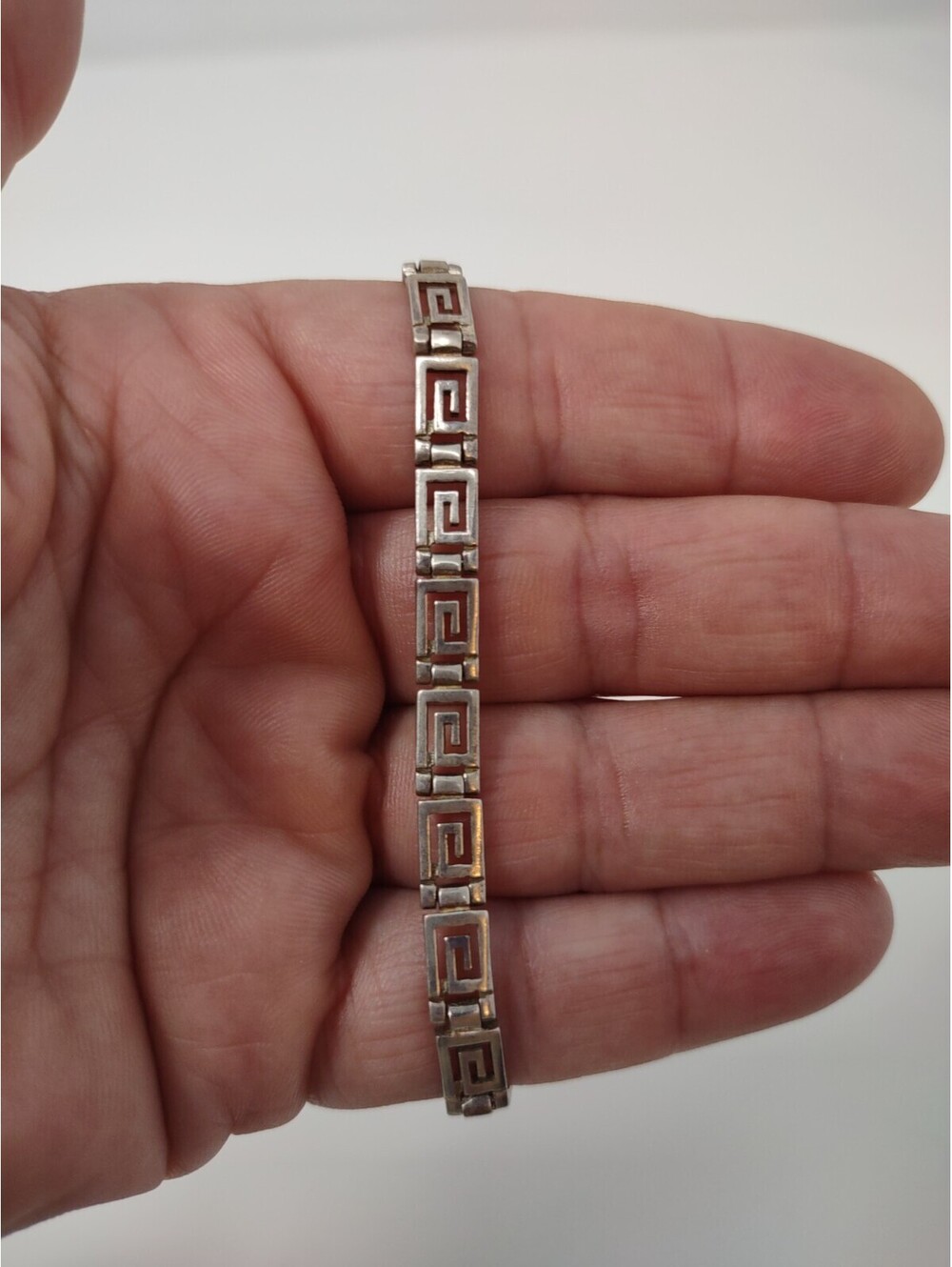 Sterling Silver Greek Key Link Bracelet 7 Inch 925